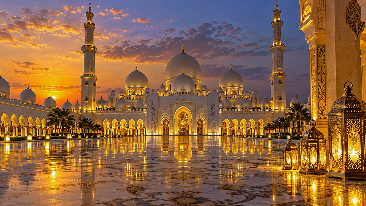 Horizon d’Orient — fond de mosquée créé avec IA