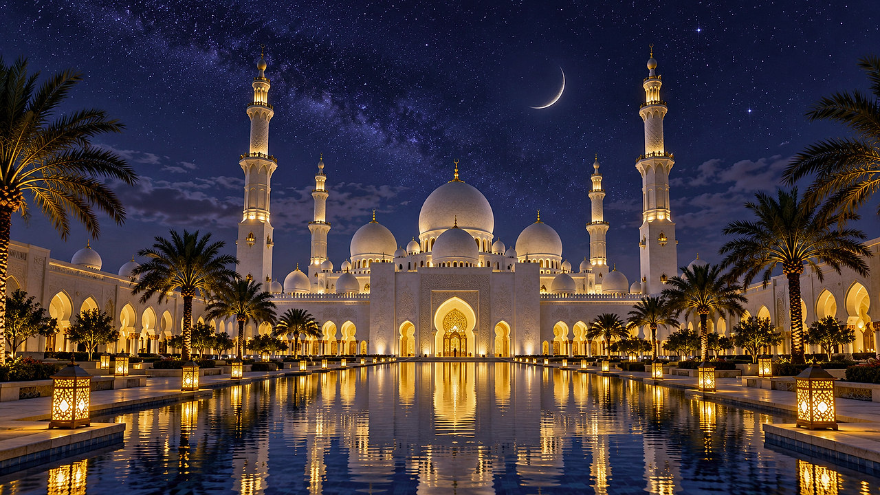 Lumière sur le Marbre — fond de mosquée créé avec IA