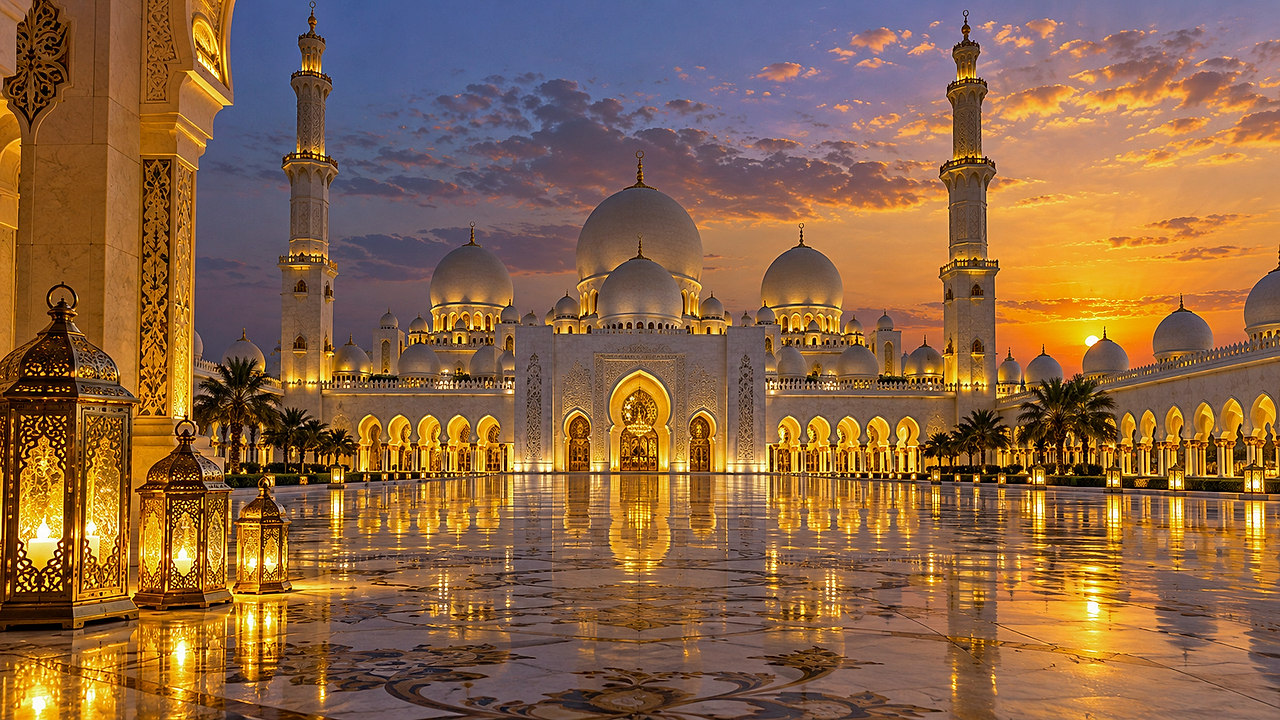 Reflets d’Émeraude — fond de mosquée créé avec IA