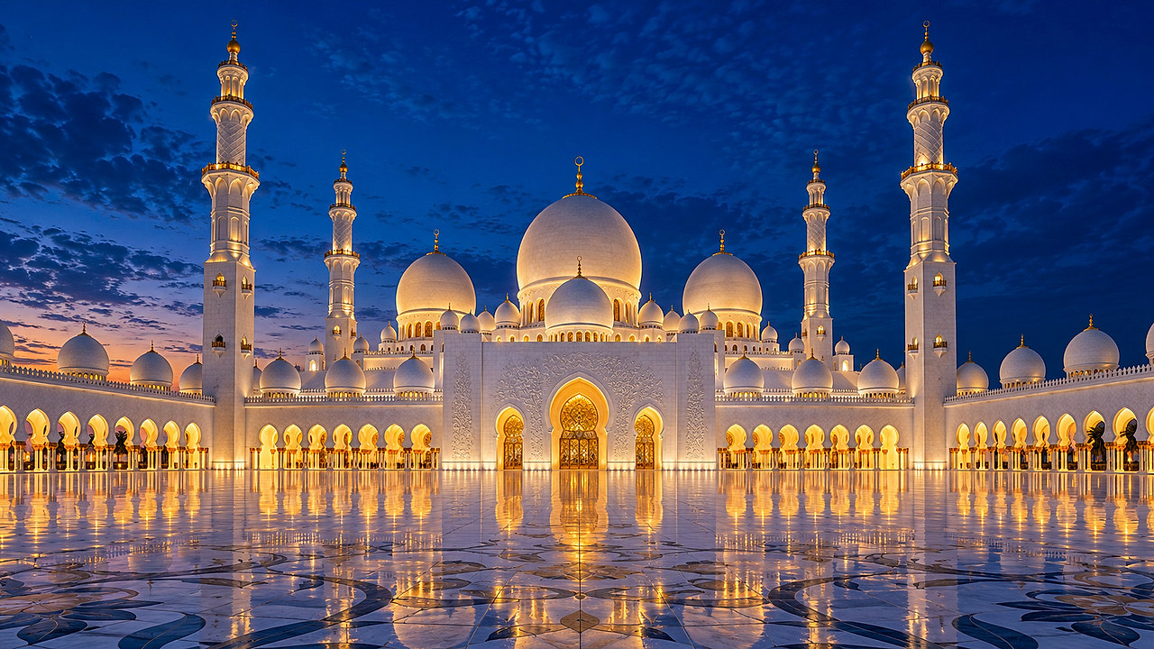 Palais de Lumière — fond de mosquée créé avec IA